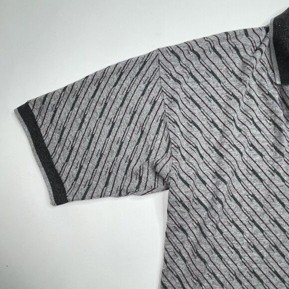 Vintage Mens Polo Shirt XL Retro Striped Print Cotton Contrast Collar Skater - Picture 6 of 8